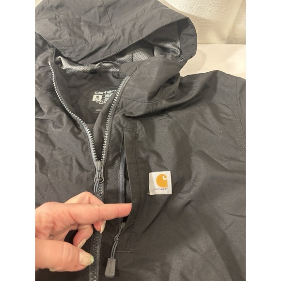Carhartt Rain Defender Jacket Women M Relaxed Black Hooded Rain Coat Lightweight - Picture 3 of 9